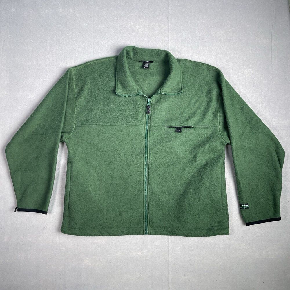 White Sierra Full Zip-Up Fleece Jacket Men Large Green Cozy Camping‎ Outdoors